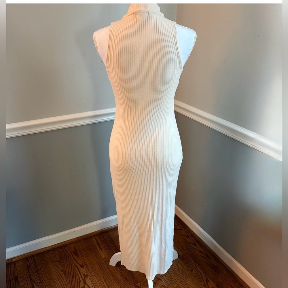 Beyond Yoga Well Traveled Rib Midi Dress Ivory Mock Neck Sleeveless Size Small - Picture 5 of 10